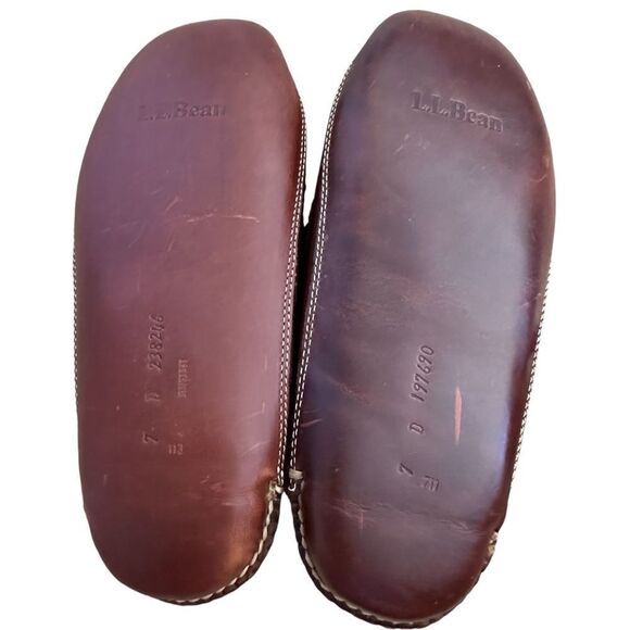LL Bean - Leather house slip ons ~ size 7 ~ NOTE: ONE SMOOTH, ONE PEBBLED - Picture 6 of 12